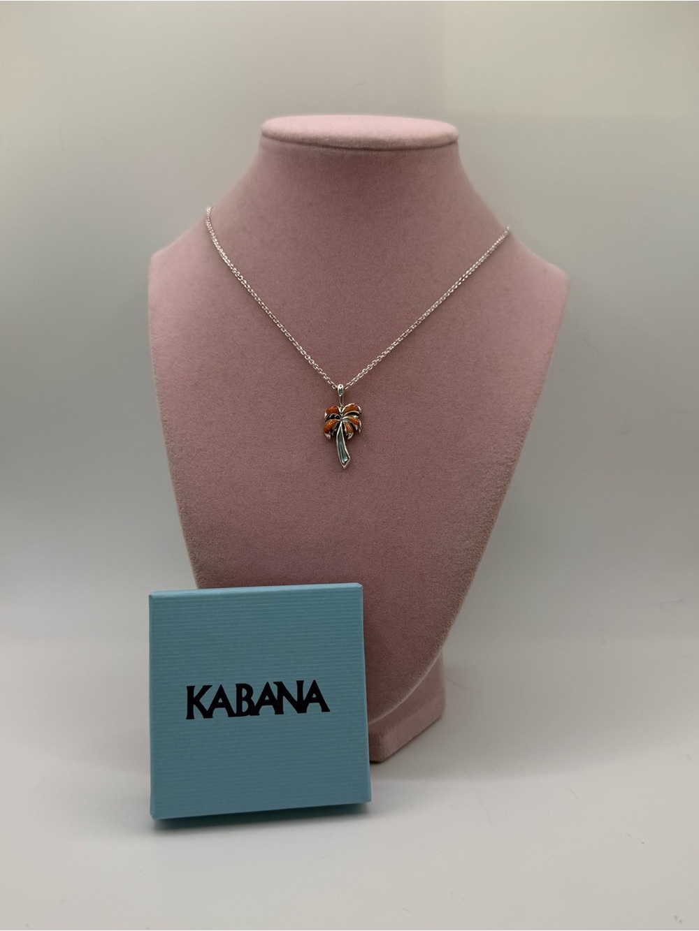 Sterling Silver Kabana Palm Tree coral inlay necklace